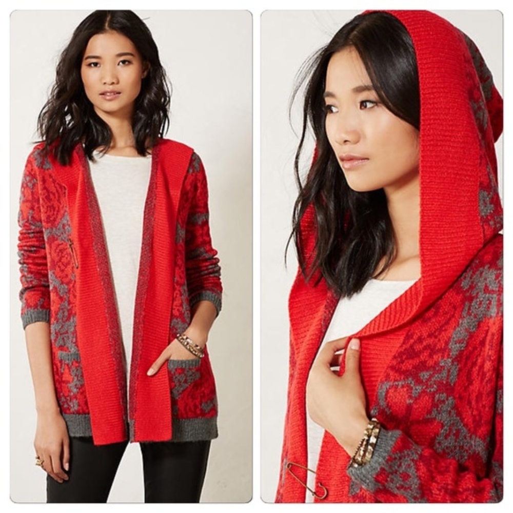 ANTHROPOLOGIE Maraschino Floral Hooded Sweater U53